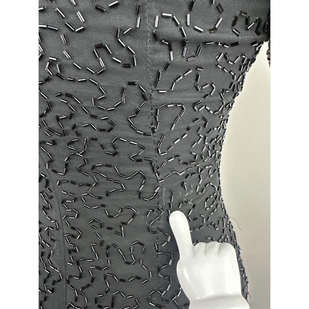 *Flawed A.J. Bari Black Silk Beaded Cocktail Dress Short Sleeve Sequins Size 10 - Picture 10 of 16